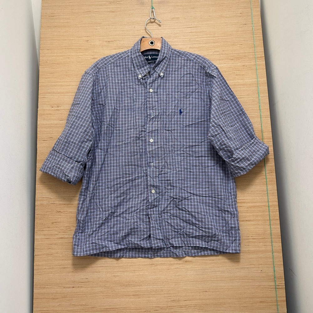Polo Ralph Lauren Classic Fit Check Button Down Shirt Blue Green Mens 15 32/33